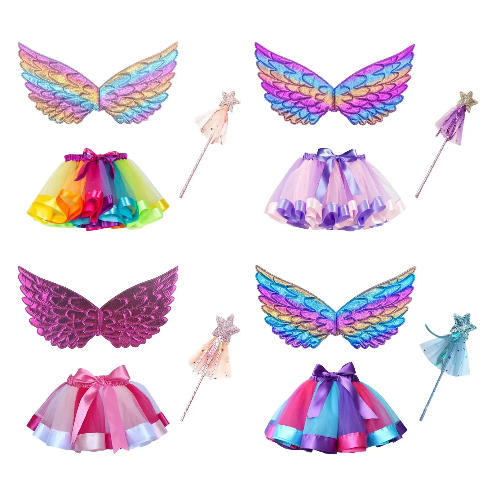 

Girls Fairy Costume Set with Butterfly Wing Wand for Cosplay Stage Performance Halloween Photography Ages 3-6