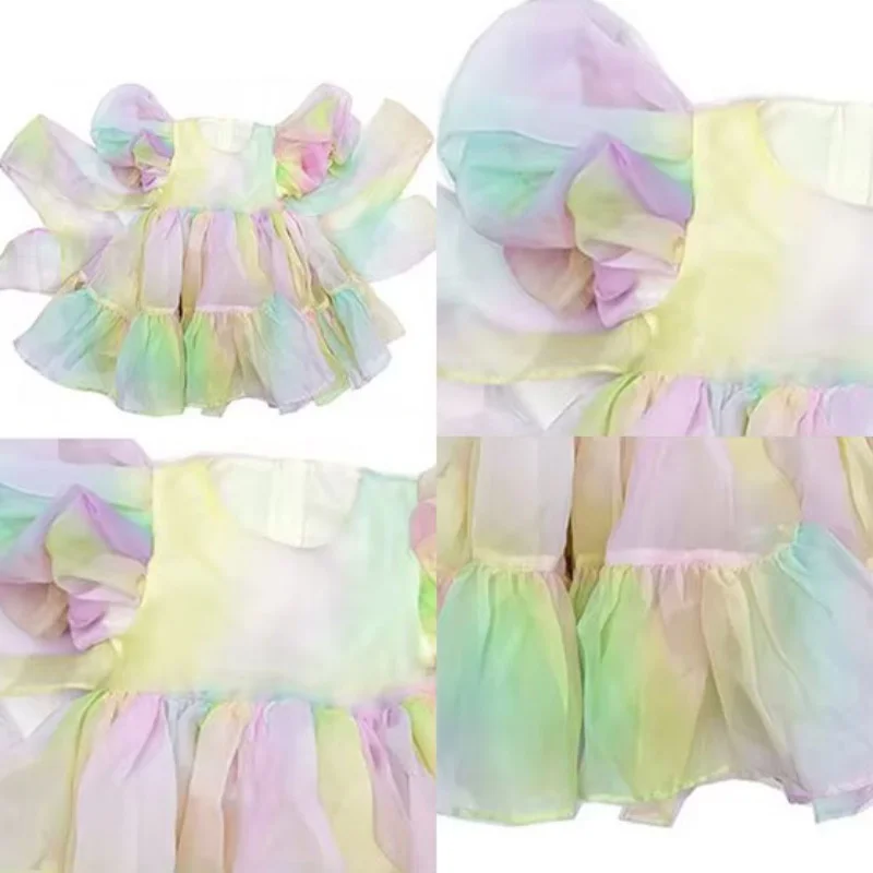 Spring Girls Dress Short Sleeve Rainbow Bowknot Princess Dresses for Girls Kids Dress Casual Children Clothing