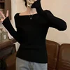 Solid Sexy Slim Off Shoulder Slash Neck Long Sleeve Knitting Sweater  Women Jumpers Office Fashion New 5