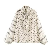 Women Polka Dot Print Blouse Casual High Collar Long Sleeve Lady Top Simple Women's Blouse Female Shirts & Blouses - Image 3