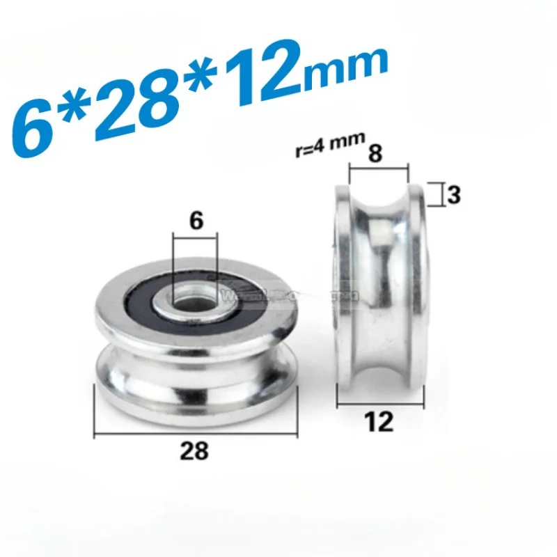 6*28*12mm groove U type Non-standard Bearing Pulley Guide Wheel Roller 8mm Round rail wire rope lifting wheel