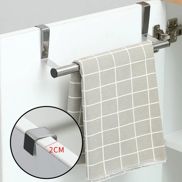 New Kitchen Door Towel Rack Rag Gloves Holder Hanging Bar Steel