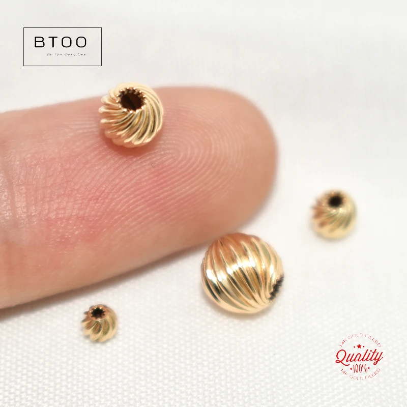 100% 14K Gold Filled Corrugated Twist Bead Gold Beads for Jewelry Making Handmde DIY Accessories Jewelry Findings Gold Beads 6