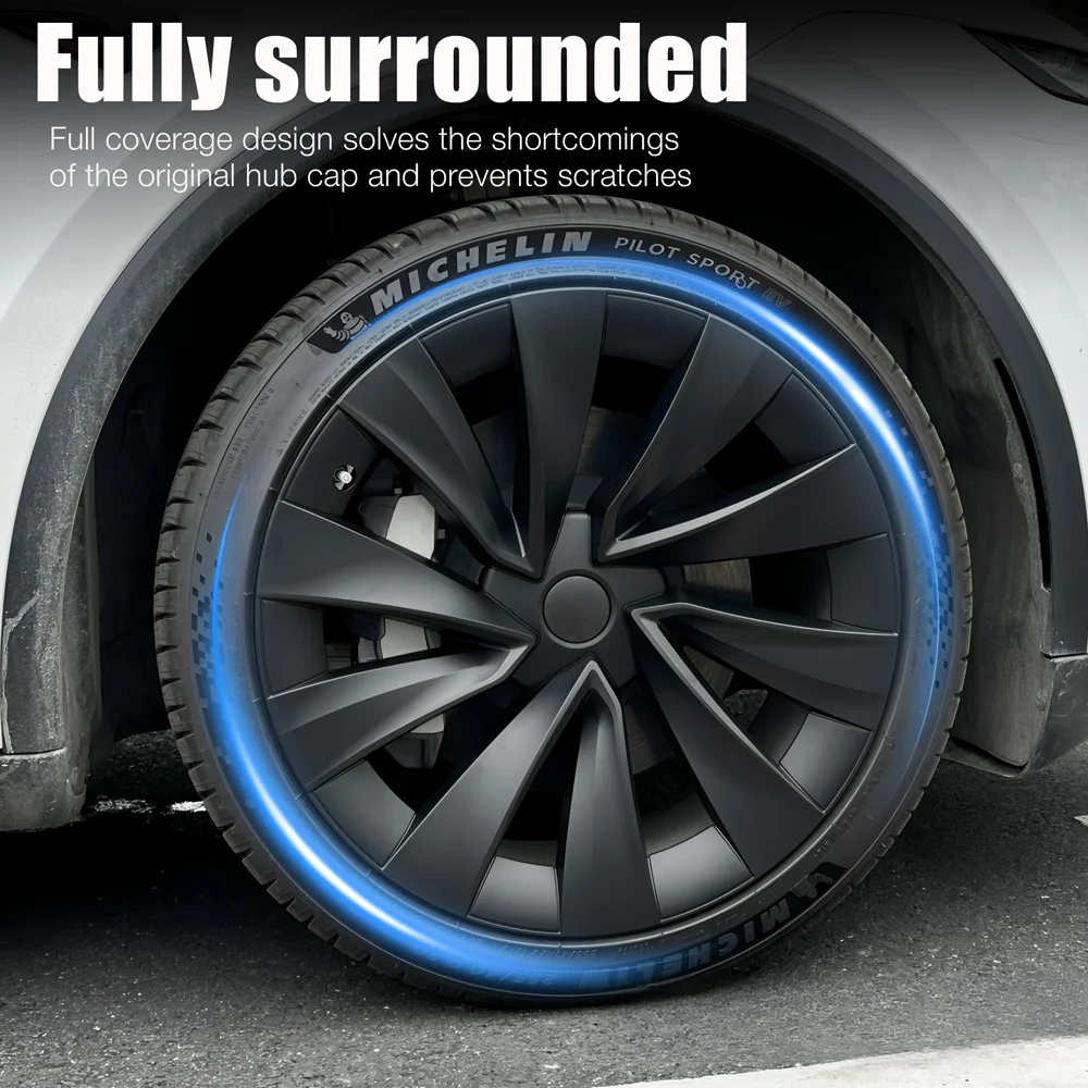 Upgraded 2025 Model Y Juniper Wheel Covers For Tesla Accessories 2025 19 Inch Rim Protectors (Set Of 4) With Enhanced Elasticity Wheel Cover Replacement (29th, Black