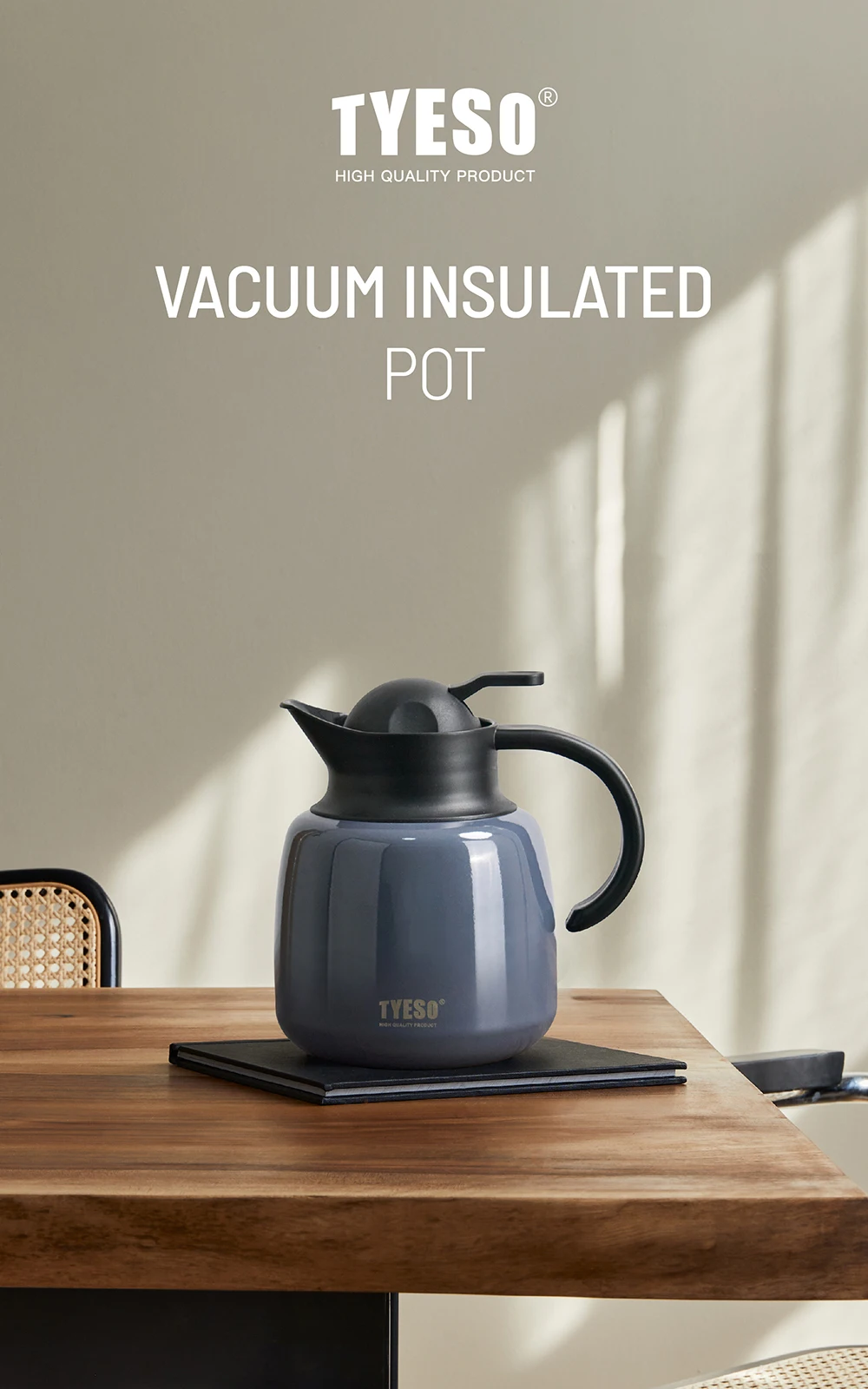 Tyeso Thermos Pot Insulated Stainless Steel Coffee Pot Suitable For Home /Office 1Liter