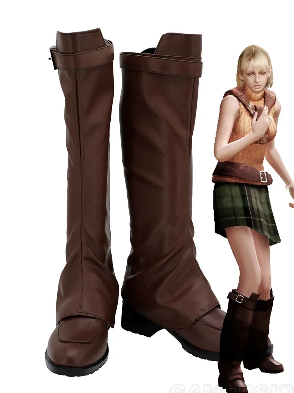 

Ashley Graham Cosplay Boots Brown Leather Shoes Custom Made Any Size for Men and Women Cosplay Shoes