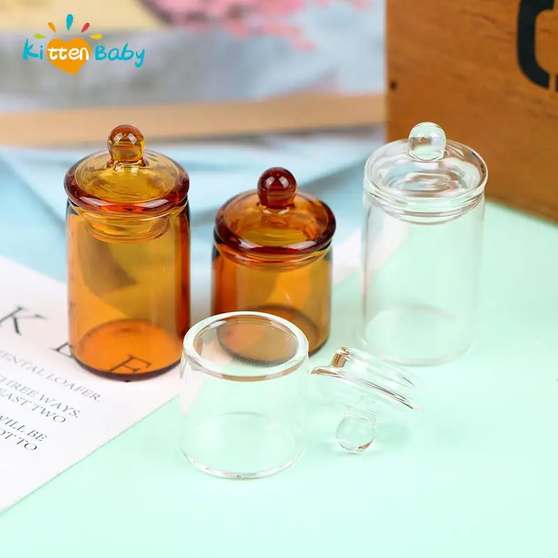 

New 1:12 Dollhouse Mini Glass Candy Jar Coffee Bean Storage Bottle Dried Flower Tea Storage Bottle Jar Kitchen Home Decor Toy