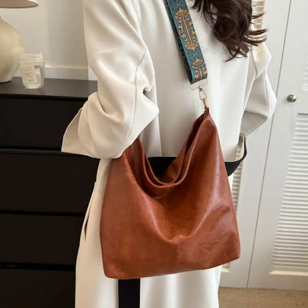 Shoulder Bag Women Large Capacity New Fashion Retro Versatile Broadband Crossbody Tote Geometric Strap Hobo