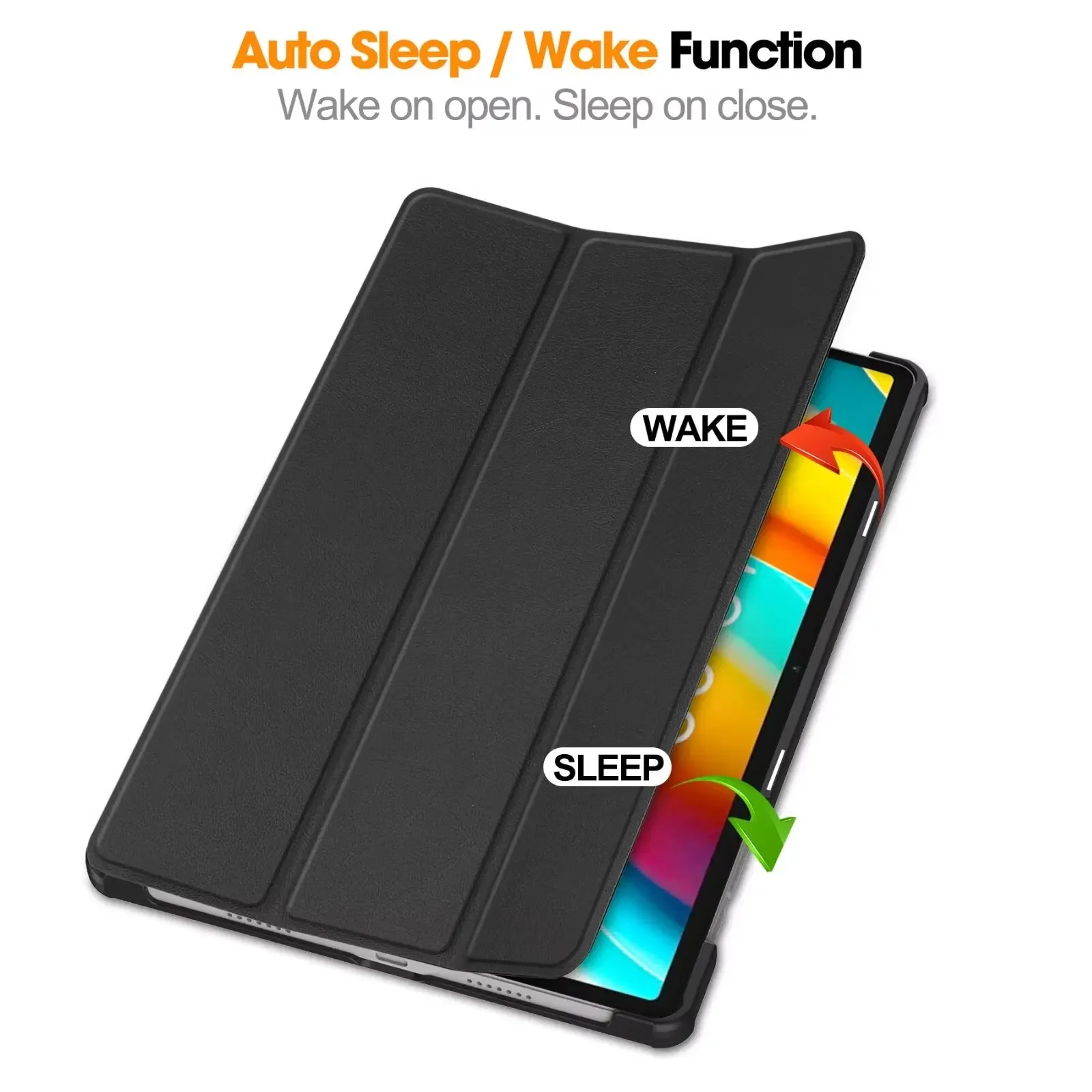 Tri-Fold Magnetic PU Leather Smart Tablet Case with Auto Sleep/Wake Function