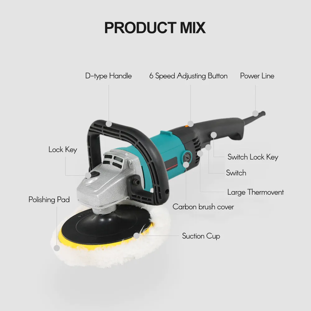 Car Polisher Electric Polisher 1600W 220V Electric Polisher Machine Auto Polishing Adjustable Speed Sanding Waxing Car Accessories