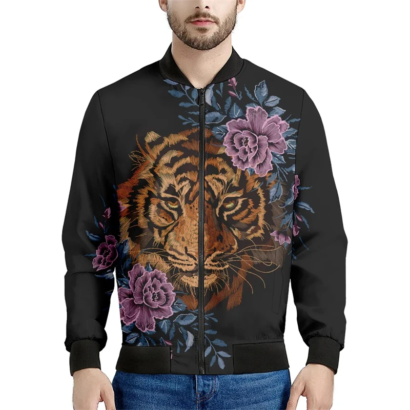 thumbnail image 1 of Chaqueta de vuelo para hombre y mujer, novedad de 2024, con estampado 3D de tigre de Harajuku, estilo hip hop callejero, chaquetas de bombardero con cuello alto, camisetas de manga larga, 1 of 4