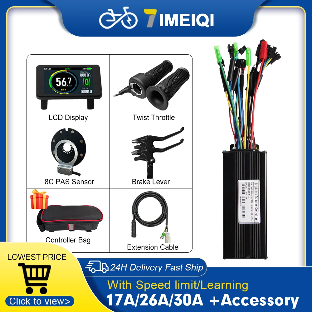 Трехрежимный контроллер Sinewave Ebike, 36 В/48 В, 17 а, 26 А, 30 А с дисплеем с ограничением скорости для электрического велосипеда 250-1000 Вт, запчасти