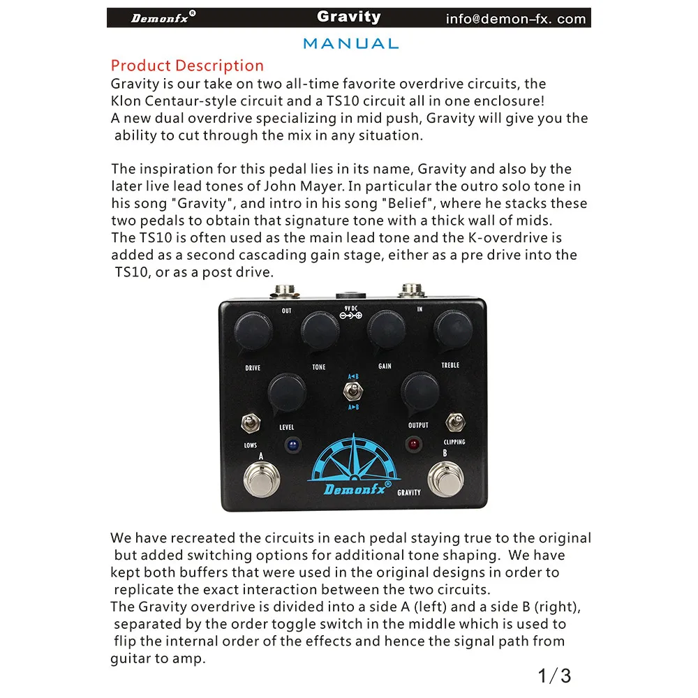 Demonfx Guitar Effect Pedal New Overdrive Tube TS10 and KLON in one pedal High Quantity Gravity 