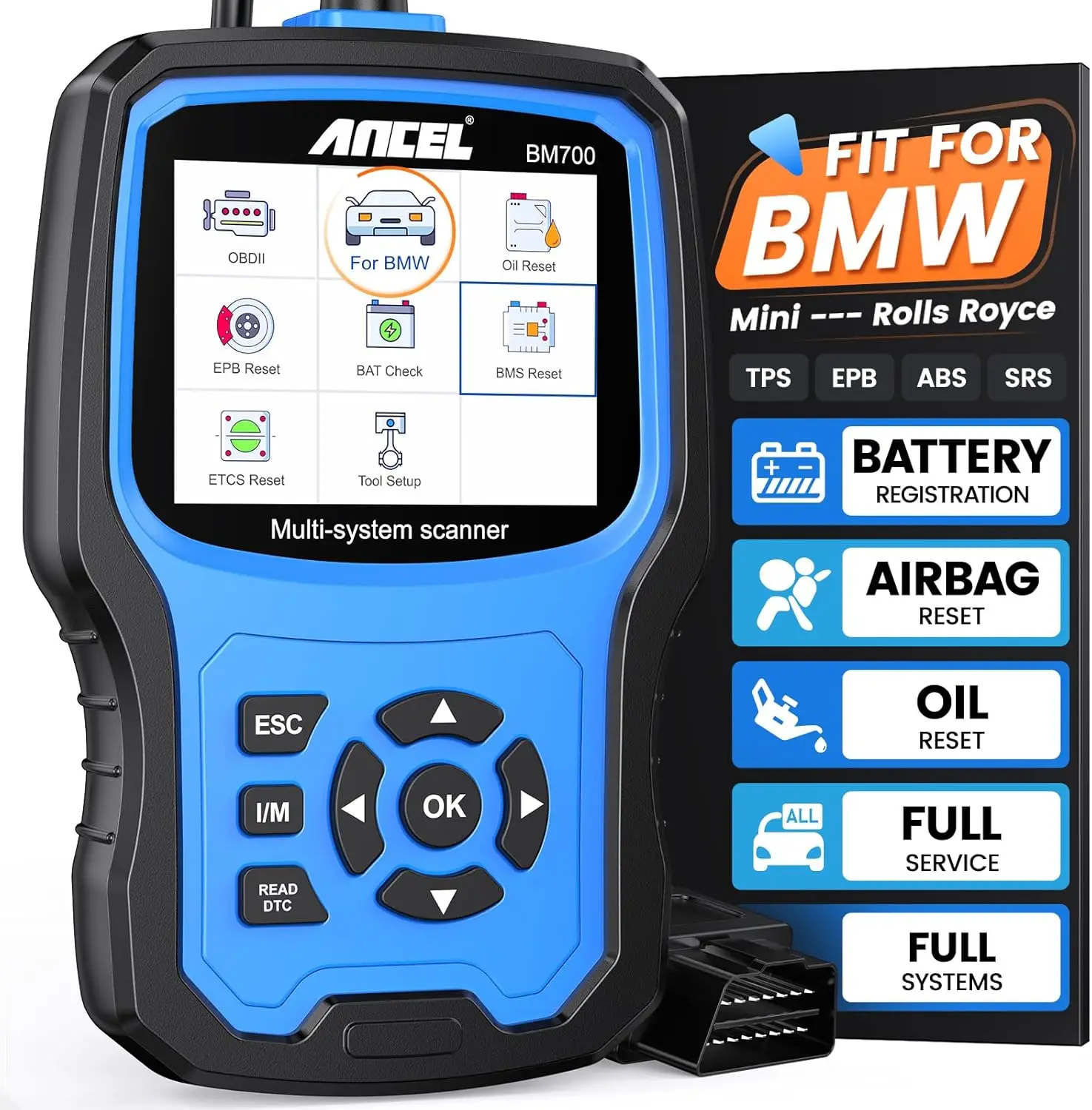 ANCEL BM700 PRO Fit for BMW OBD2 Scanner Full System Diagnostic Scan Tool Enhanced CBS Reset/Correct, EGS, CAS Reset Code Reader