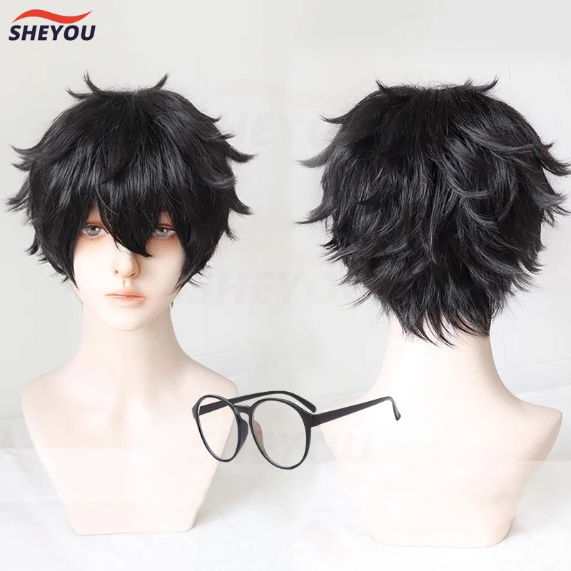 

Amamiya Ren Cosplay Wig Game P5 Persona 5 Kurusu Akira Black Short Heat Resistant Synthetic Hair Anime Party Wigs + Wig Cap