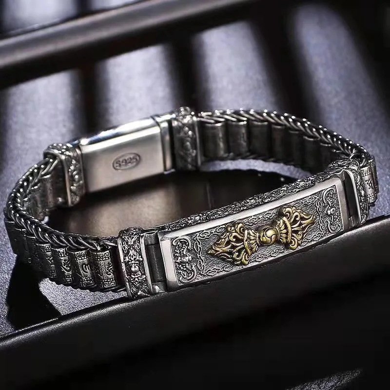 Six-Character Mantra Bracelet Men's Domineering Personality Retro King Kong Demon-destroying Pestle and Prayer Wheel Bracelets