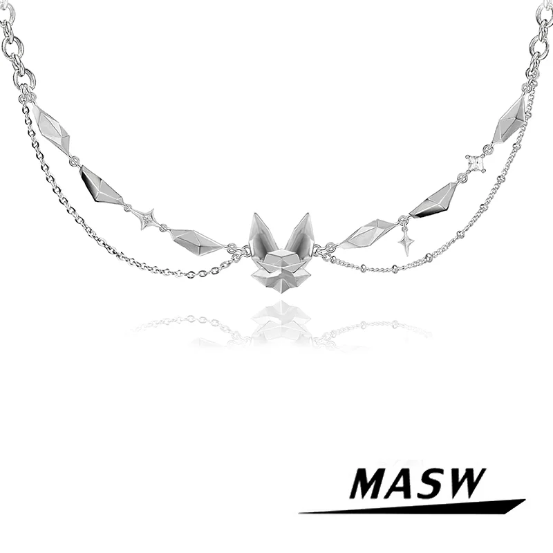 

MASW Original Design Cool Trend High Quality Brass Thick Silver Plated Chain Fox Pendant Necklace For Women Jewelry Party Gift