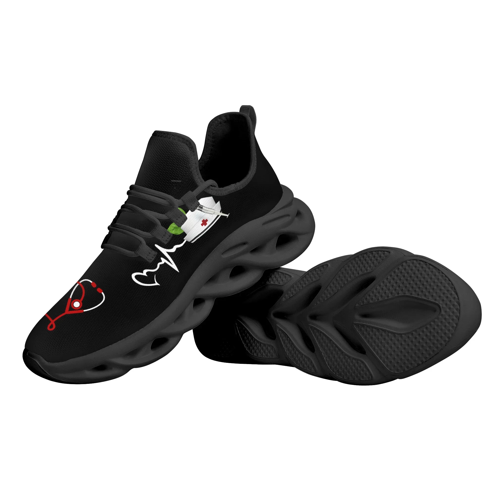 Hospital Nurse Cap Pattern Ladies Flat Shoes Medical Heartbeat Print Sneakers Fashion Winter Lightweight Lace Up Shoes