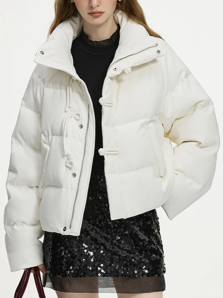 GETADME FSLE Women Thicken Short Jackets 2.8% Wool Female Stand Collar Yellow Casual Coat Winter Warm Women Drop Sleeve Jacket 24FS14714
