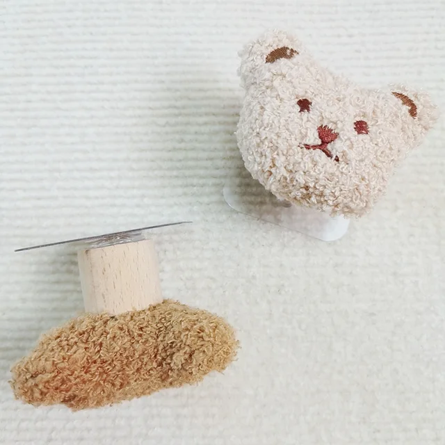 5Pcs ins embroidery bear wooden wall decoration hook children's room dress up wall hanging clothes cupboard door sticky hook 5