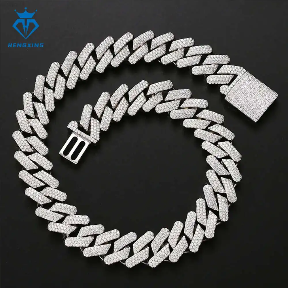 

Custom 925 Sterling Silver 18mm Full Iced Out Hip Hop Cuban Link Chain Diamond Vvs Moissanite Cuban Chain