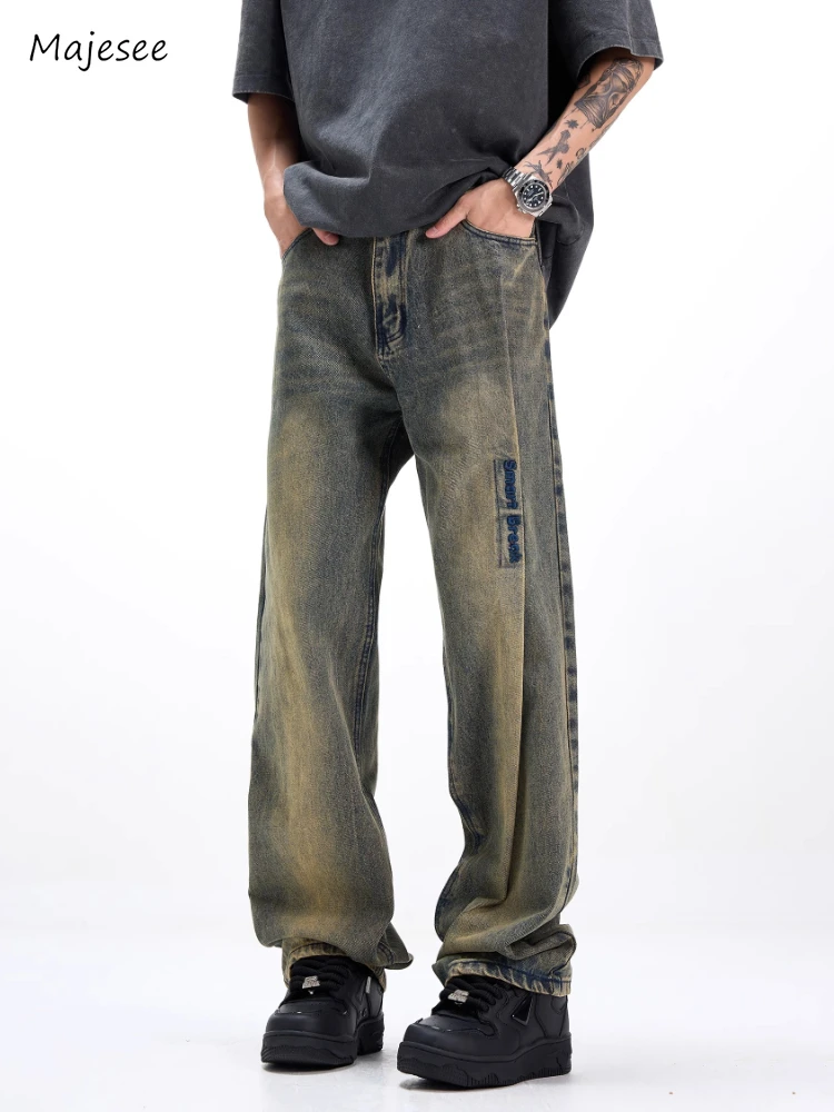 

Джинсы мужские прямые, модные брюки с градиентом, простые универсальные уличные брюки в стиле Хай-стрит, хип-хоп, уютная винтажная уличная одежда для школьников