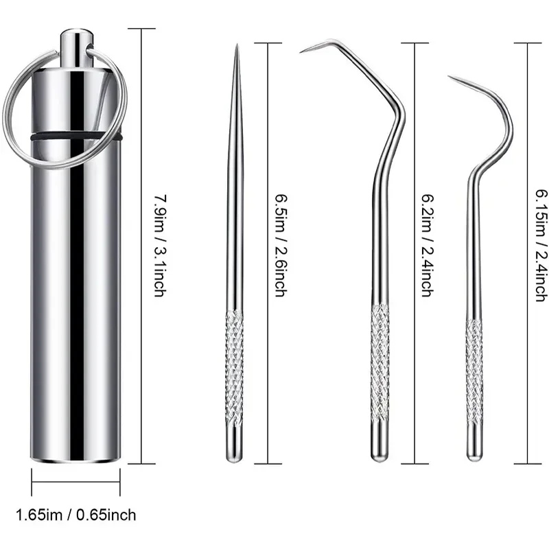 Portable Stainless Steel Toothpick & Floss Pick Set - Reusable Tartar Removal Tool for Travel Oral Care,  Dental Hygiene Kit