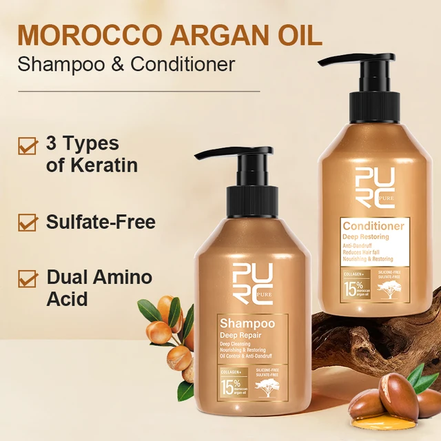 PURC Morocco Argan Oil Shampoo Conditioner Set Amino Acid Keratin Smoothing Repair Damaged Hair Treatment Sulfate-Free Hair Care 1