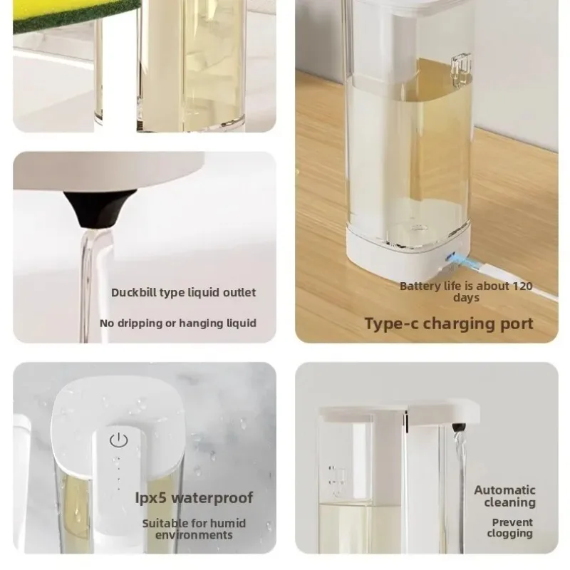 500ML Automatic Soap Dispenser Waterproof IPX5 Touchless Soap Dispenser Type C Rechargeable Wall Mount Hand Dish Auto Dispenser