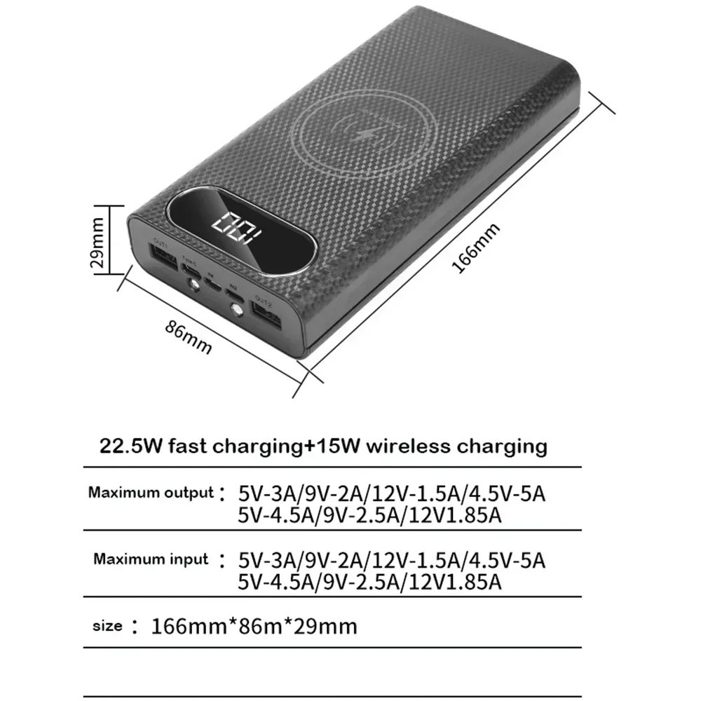 21700 배터리 쉘 보관 정리 배터리 충전기 박스 보조 배터리 홀더 DIY 쉘 케이스 듀얼 USB 6x21700 LED 조명 포함