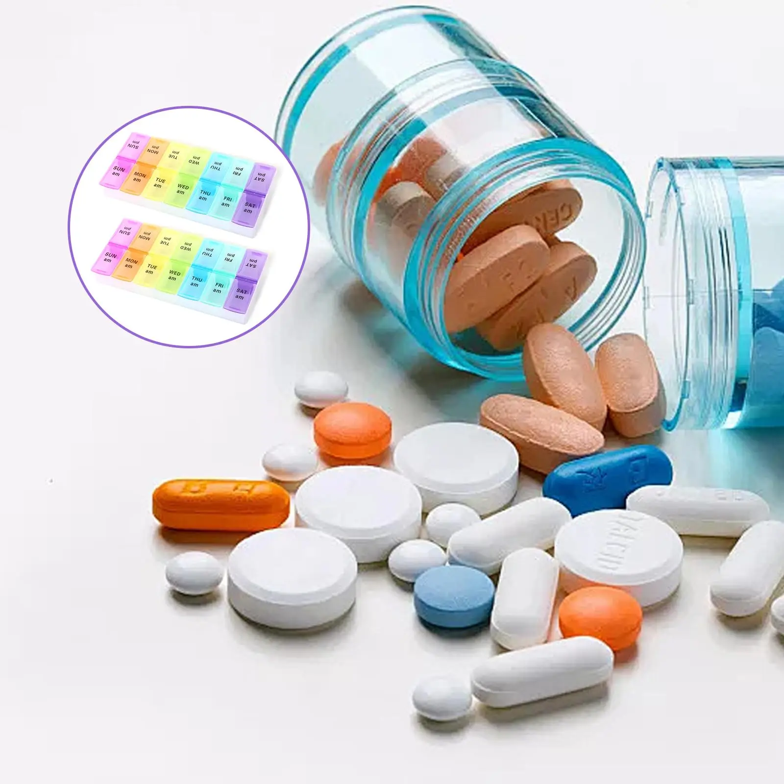 Shunshi Weekly Pill Organizer with Am/Pm Compartments Travel Pill Boxes 7 Day 2 Times A Day Tablet Dispenser with 14 compartment