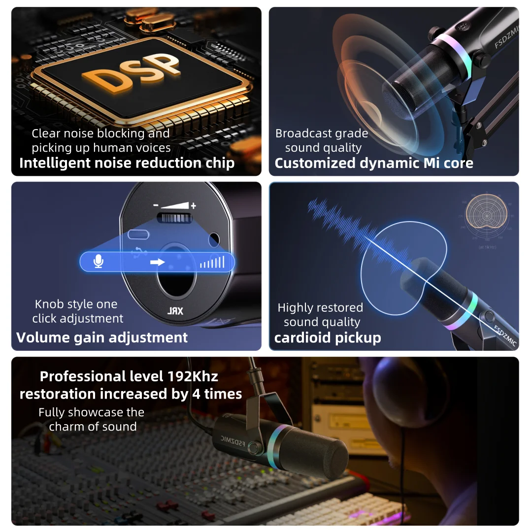 ميكروفون ديناميكي USB/XLR مع مخرج سماعة رأس مدمج و...