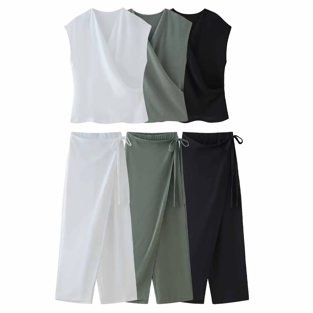 

Women's 2024 New Fashion Loose Sagging Casual V Neck Women's Shirt Retro Short sleeved Women's Shirt Chic Top+Pants Women's Suit