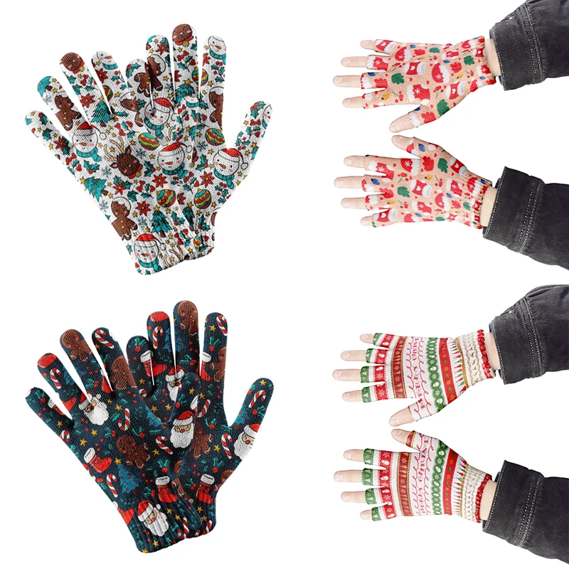 

Newly designed and interesting full printed gloves for men and women outdoor indoor warm touch screen full finger gloves fashion