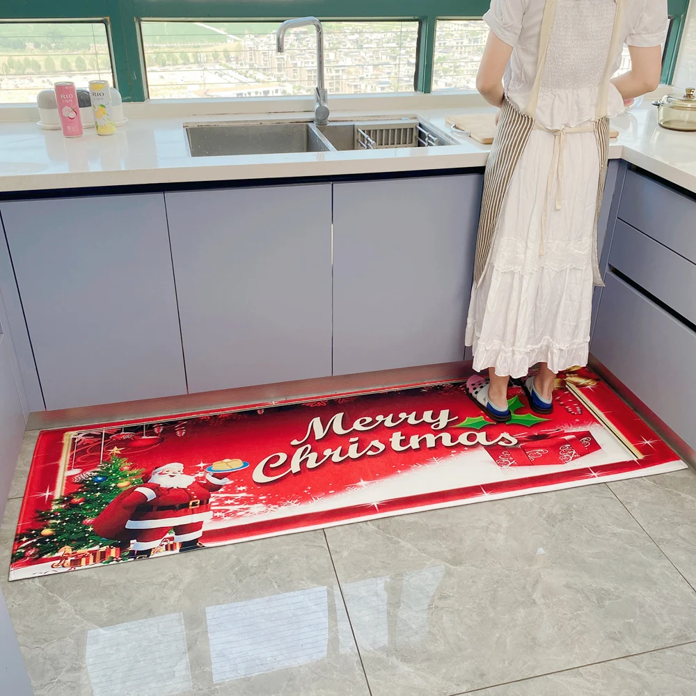 Christmas Kitchen Rug House Entrance Doormat Bedroom Bathroom Anti-Slip Foot Mat Living Room Floor Hallway Decor Carpet Custom