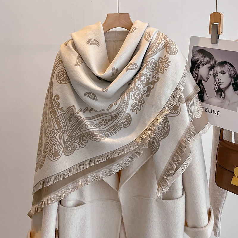 2025 Luxury Brand Women's Winter Cashmere Scarf - Checkered Printed Tasseled Pashmina Shawl Wrap, Bandana & Poncho