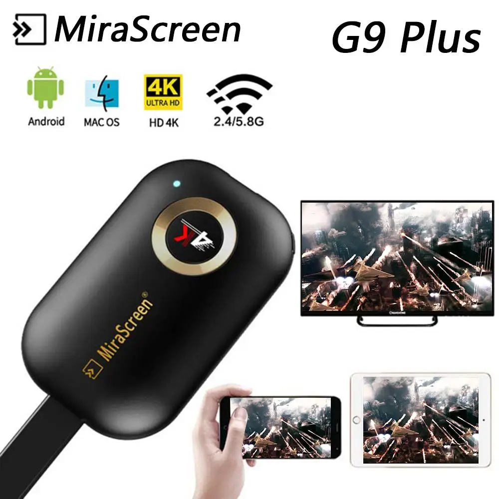 Mirascreen DLNA 에어플레이 TV 스틱용 미라캐스트 와이파이 디스플레이 동글 리시버, IOS 안드로이드 윈도우용, G9 플러스, 2.4G, 5G, 4K