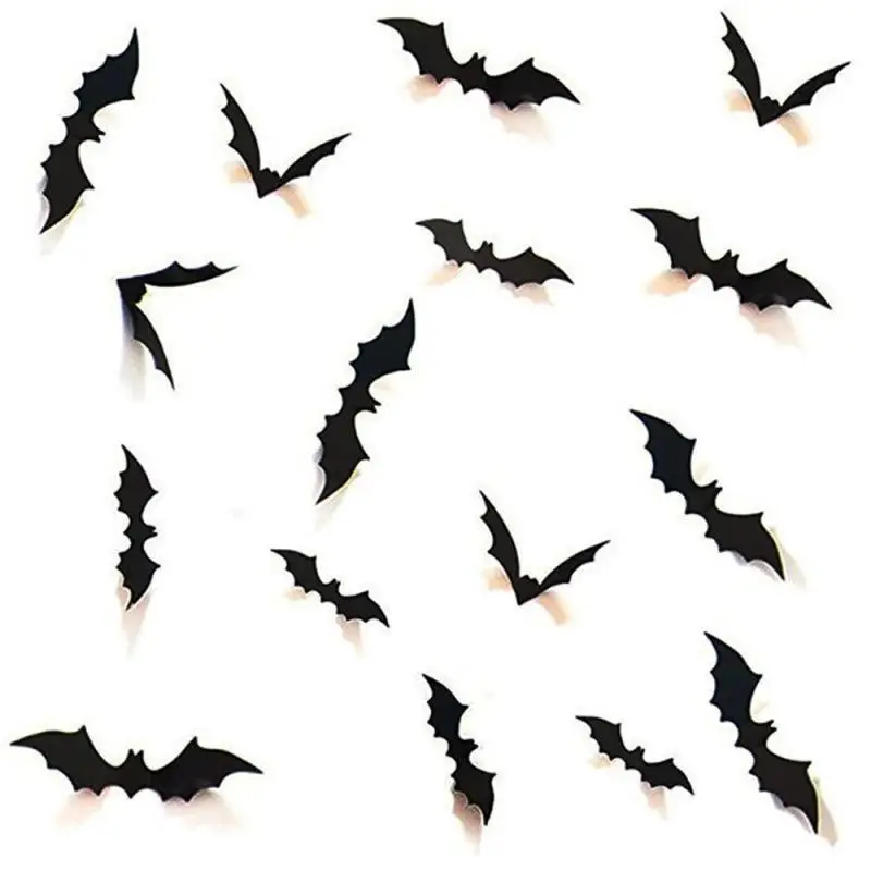 

3/2/1Pack Halloween 3D Bat Stickers 12 Pcs/Pack Wall Stickers Window Decorations 4 Size Realistic Scary Spooky Hanging Bats