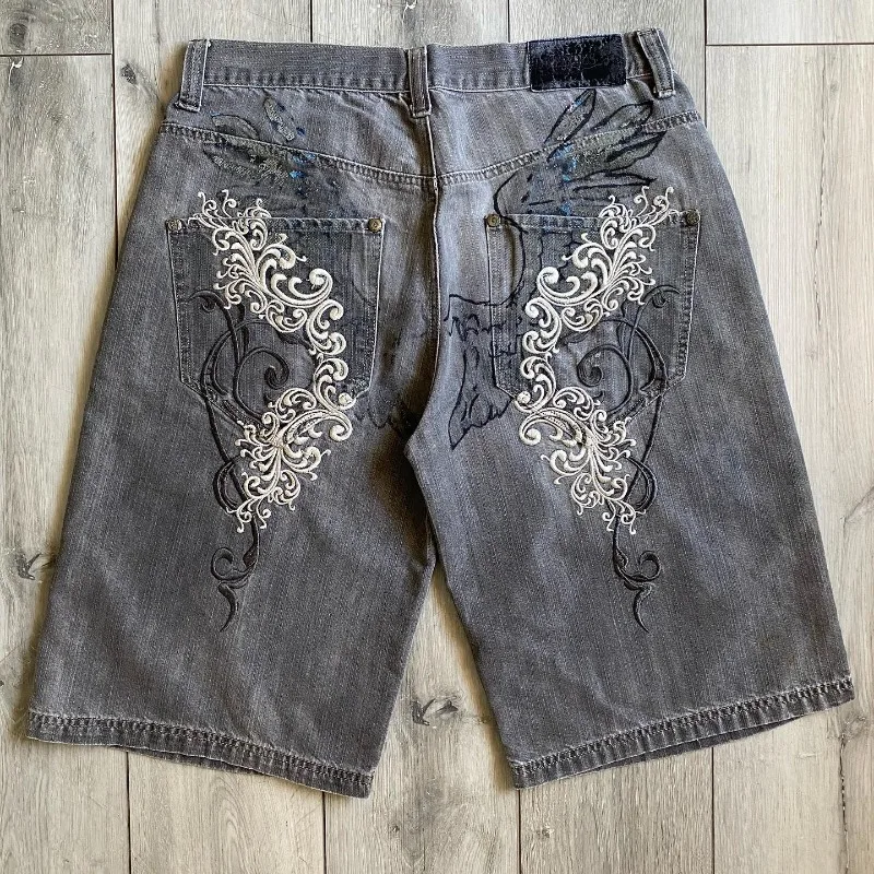 Y2K Fashion Trend New Letter Embroidery Baggy Denim Short Women Harajuku Vintage Popular Casual Joker High Waist Wide Leg Shorts