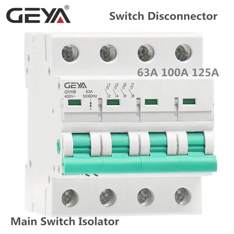 GEYA GYH8 Din 레일 4극 절연 스위치 400V 메인 스위치 63A 100A 125A 절연체 차단기