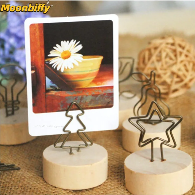 1/3/10pcs Creative Round Wooden Note Picture Frame Clip Wedding Photo Holder Place Card Holder