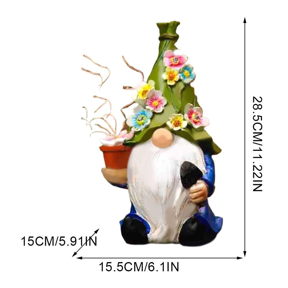 Garden Gnome Statues with Solar LED String Light Resin Crafts Garden Decor Resin Gnome Figurine Gifts for Housewarming Festival 6