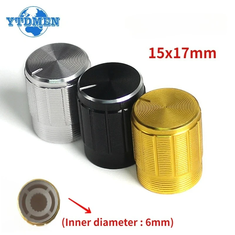 Potentiometer knob 5PCS potentiometer knob aluminum knobs cap diameter 15MM 15x17mm silver gold black color potentiometers rotary control knob caps