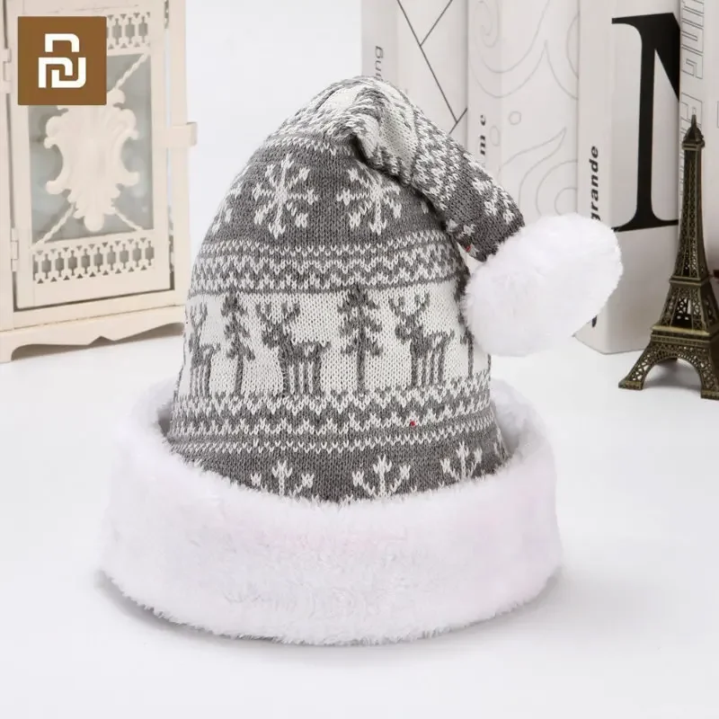 

2022 Youpin Snowfake Elk Hat Winter Thicken Knitted Velvet Cloth Adult Christmas Hat Merry Christmas Decor Gifts Happy New Year