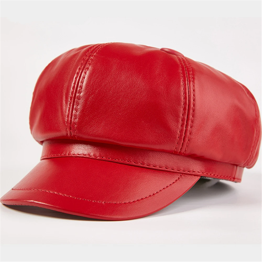 Genuine Leather Hats Women Newsboy Cap Beret Autumn Winter Cotton Newsboy Cap Berets Hat