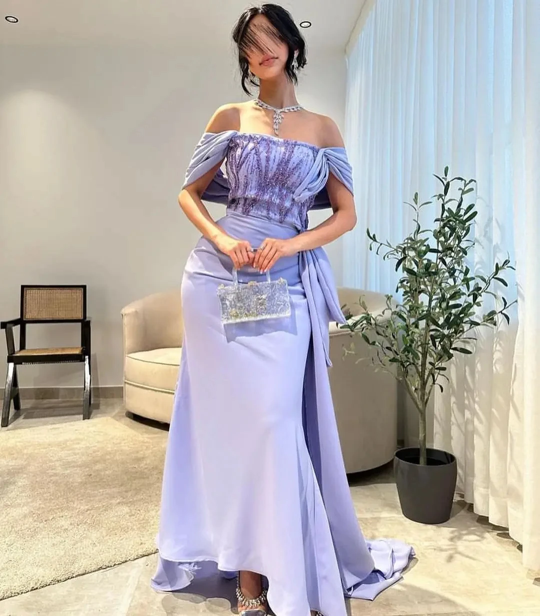 

Lilac Mermaid Elegant Evening Dress Prom Dresses Off Shoulder Saudi Arabia Dubai Formal Occasion Party Dresses For Special Event