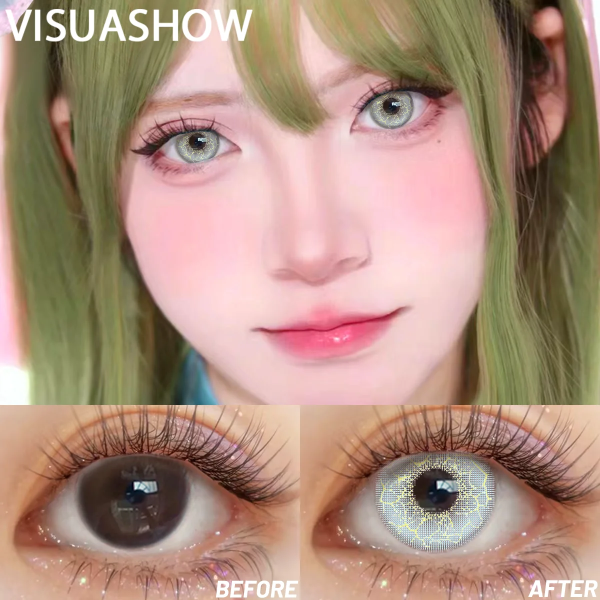 VISUASHOW Lovely Blue Colored Contact Lenses: Soft, Anime Cosplay & Cyber Cute Style for Costume Makeup & Parties