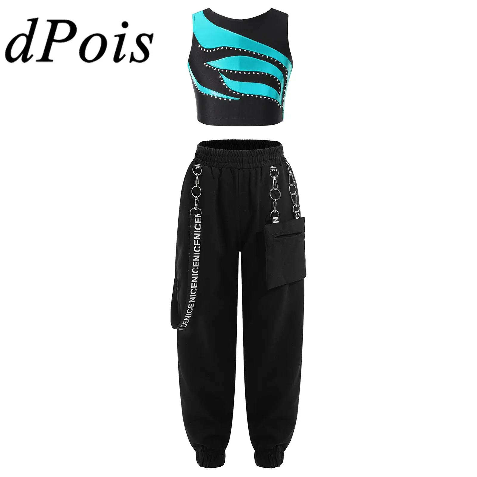 

Kids Girls Jazz Dance Costumes Hiphop Clothes Sleeveless Sports Sets Children Ballet Gymnastics Outfits Two Pieces Gym Suits