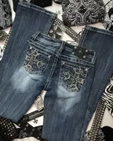 Y2k Streetwear Slim Fit Jeans Femmes Gothique Punk Poche Croix Brodé Clouté Jeans À La Mode À La Mode Décontracté Pantalon Taille Basse 2