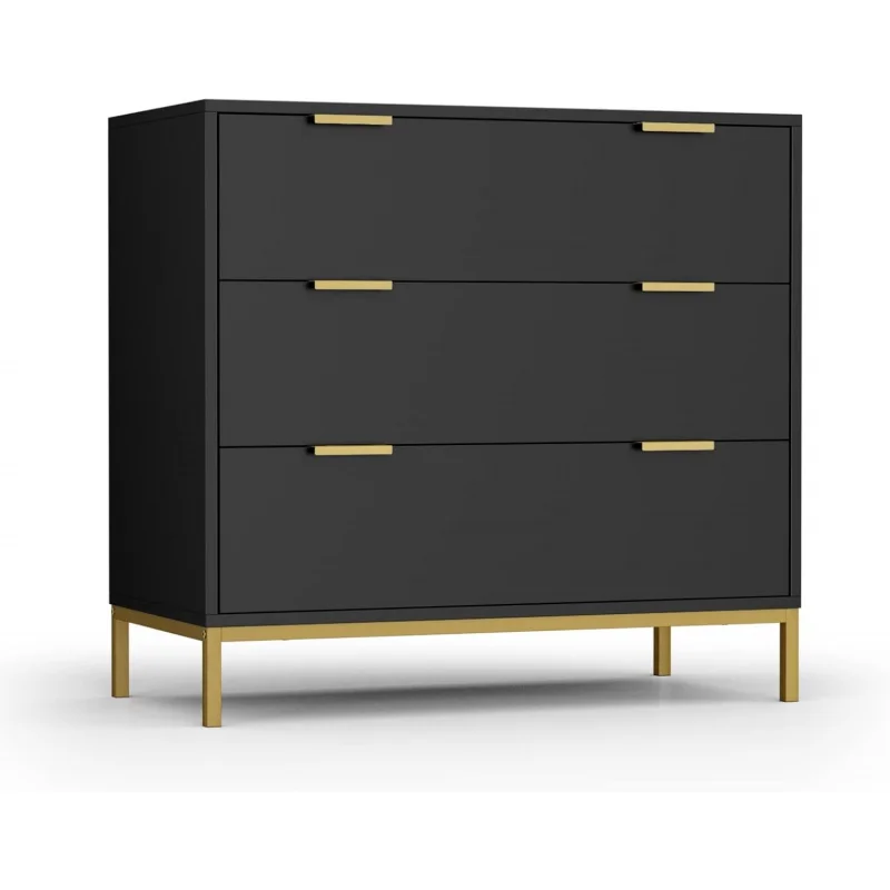 

Anmytek Black Dresser for Bedroom, 3 Drawer with Spacious Storage Modern Wood Chest of Drawers Living Room H